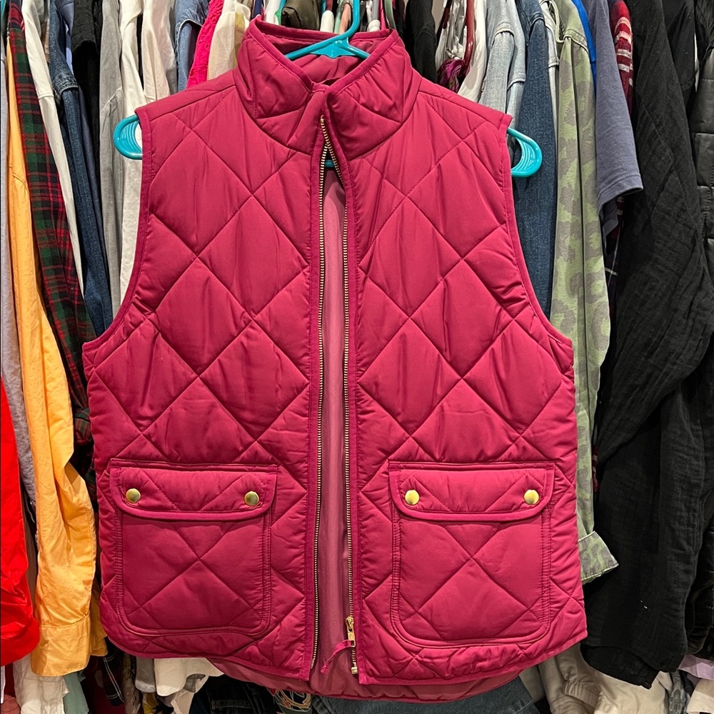 J. Crew Quilted Vest in Deep Pink